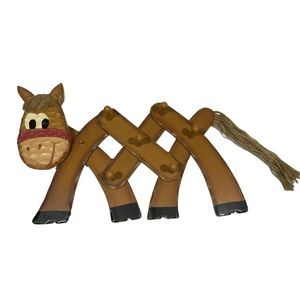 Wooden Horse Bobble Head Handcrafted Painted Children’s Coat Rack Wall Mounted